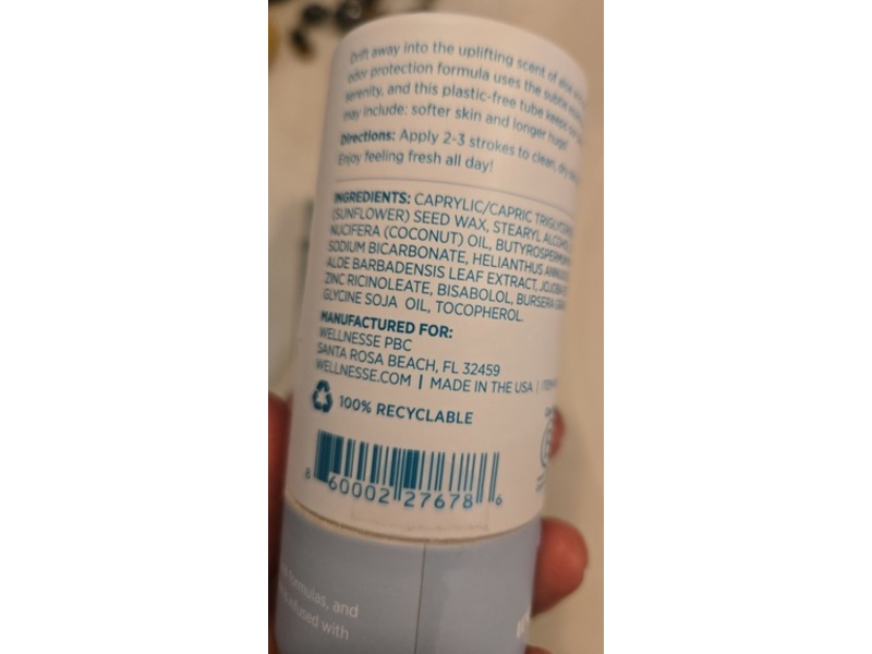 Wellnesse Mineral Deodorant, Aloe & Driftwood, 2.65 oz/75 g