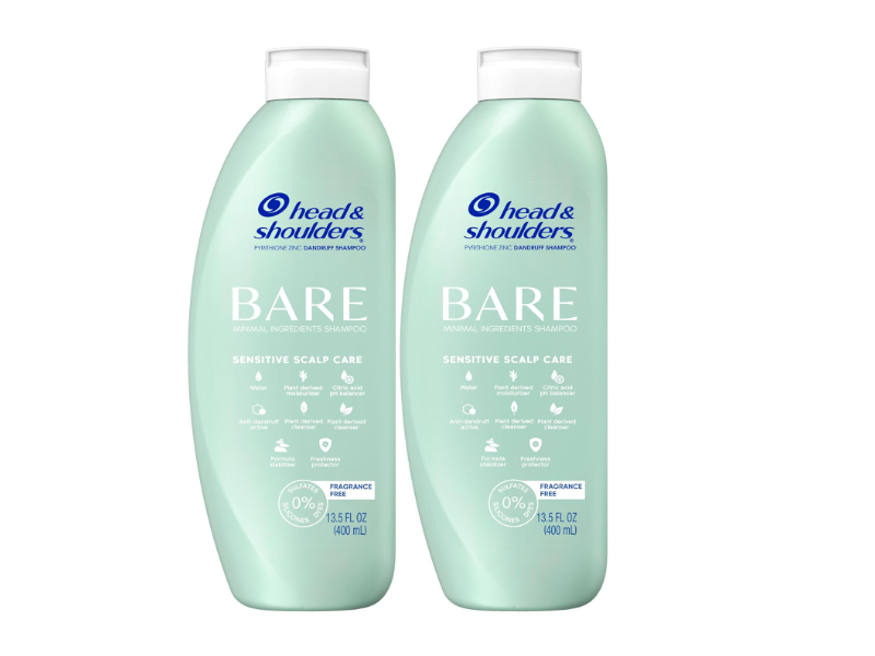Head & Shoulders Bare Minimal Ingredients Dandruff Shampoo, 13.5 fl oz/400 mL, 2 Pack