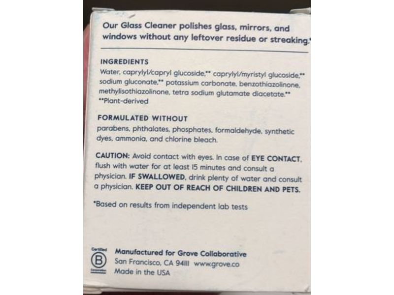 Grove Co. Glass Cleaner, Free & Clear, 1 fl oz/30 mL, 2 Count