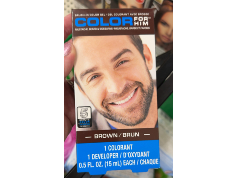 Color For Him Mustache & Beard Brush In Color Gel, Brown, 0.5 fl oz/15 mL, 6 Count