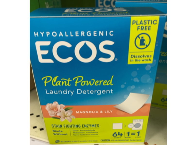 Ecos Plant Powered Laundry Detergent Sheets, Magnolia & Lily, 64 Count