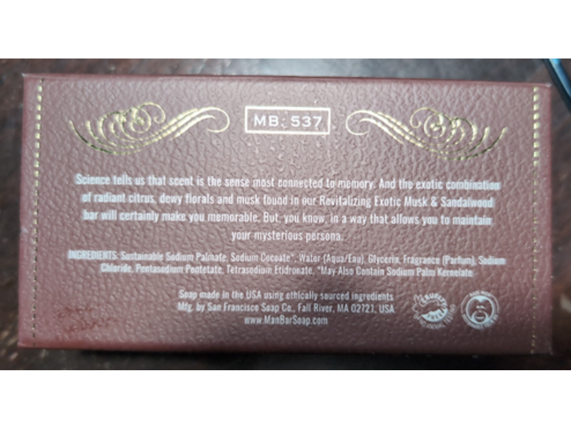 Man Bar Revitalizing Soap, Exotic Musk & Sandalwood, 10 oz/283 g