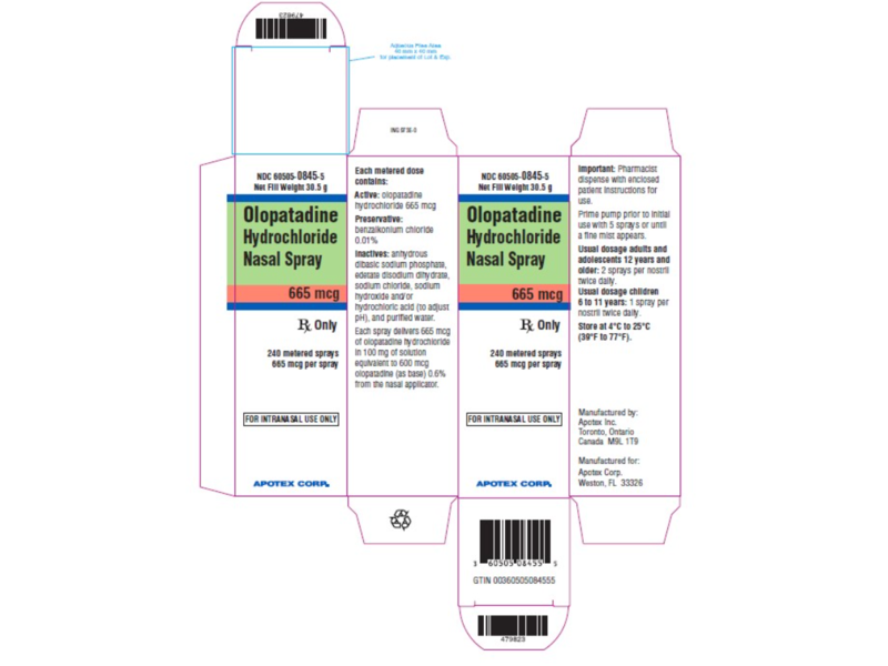 Olopatadine HCl Nasal Solution (Nasal Spray), 665 mcg, Apotex Corp. (RX)