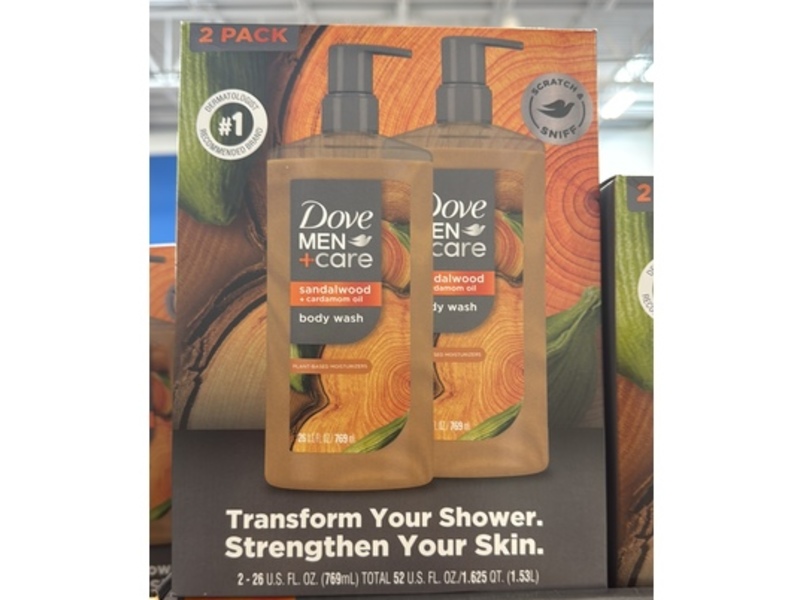 Dove Men+Care Body Wash, Sandalwood + Cardamom Oil, 26 fl oz/769 mL, Pack Of 2