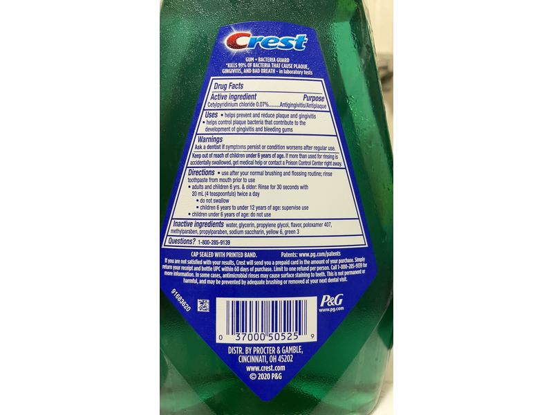 Crest Pro Health Oral Rinse, Gum + Bacteria Guard, 33.8 fl oz/1 L