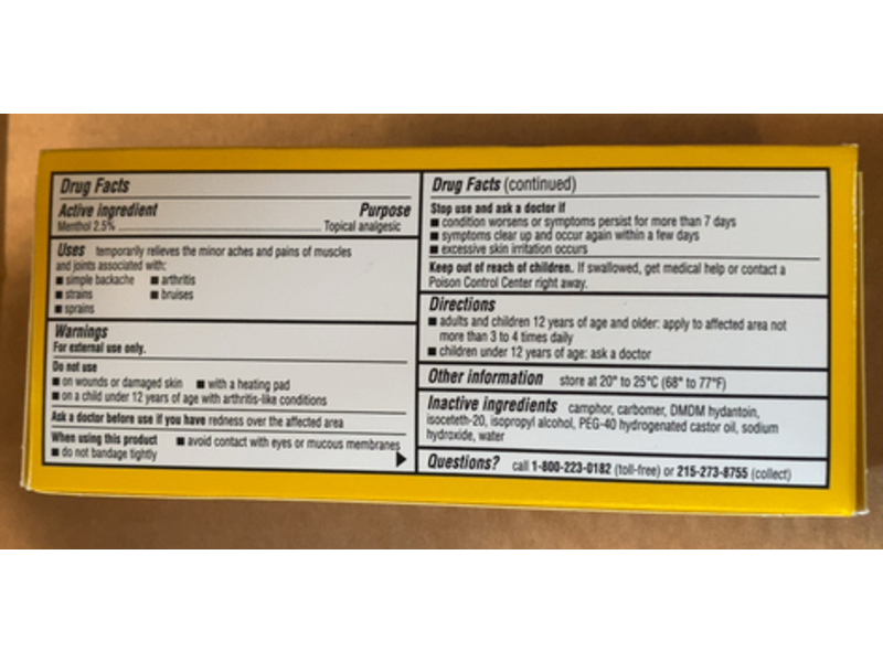 Bengay Topical Analgesic Gel, Menthol 2.5%, 2 oz/57 mL