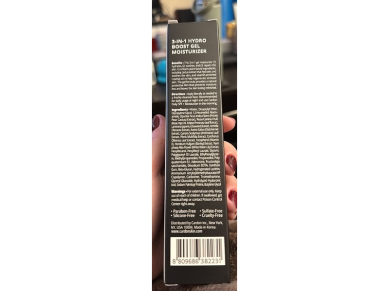Cardon 3-In-1 Hydro Boost Gel Moisturizer, Cactus Extract, 1.7 fl oz/50 mL
