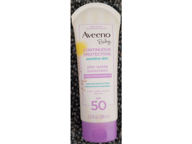 Aveeno Baby Continuous Protection Sunscreen, Zinc Oxide, SPF 50, 3.0 fl oz/88 mL