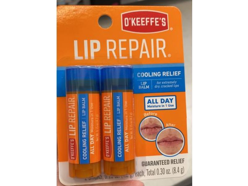 O'Keeffe's Lip Repair Lip Balm, Cooling Relief, 0.15 oz/4.2 g, 2 Stick