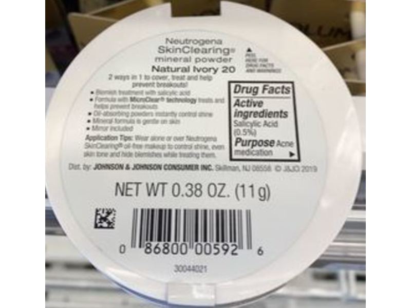 Neutrogena Skinclearing Mineral Powder, Natural Ivory 20, 0.38 oz/11 g