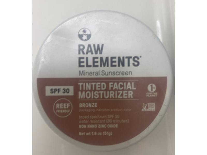 Raw Elements Mineral Sunscreen Tinted Facial Moisturizer, Bronze SPF 30, 1.8 oz/51 g