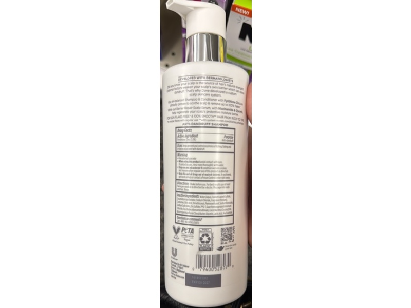 Dove Derma Scalp Dandruff & Itch Relief Anti-Dandruff Shampoo, Pyrithione Zinc, 16 fl oz