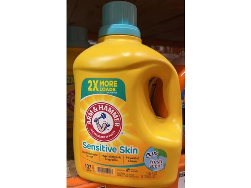 Arm & Hammer Sensitive Skin Liquid Laundry Detergent, Fresh Scent, 107 Loads, 144.5 fl oz/4.27 L