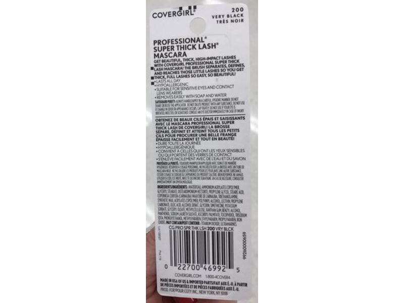 CoverGirl Super Thick Lash Mascara, 200 Very Black, 0.3 fl oz/9 mL, Pack Of 5