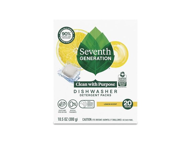 Seventh Generation Dishwasher Detergent Packs, Lemon Scent, 10.5 oz/300 g, 20 Packs