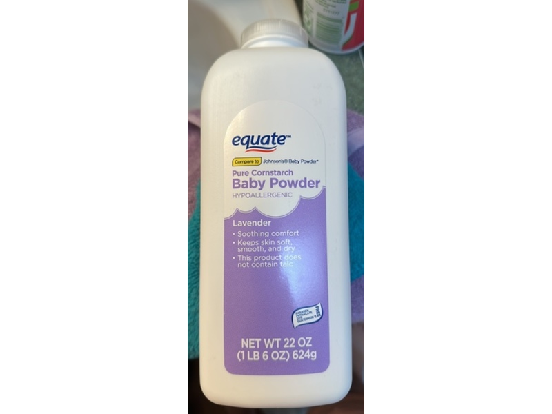 Equate Pure Cornstarch Baby Powder, Lavender, 22 oz/624 g, Pack Of 2
