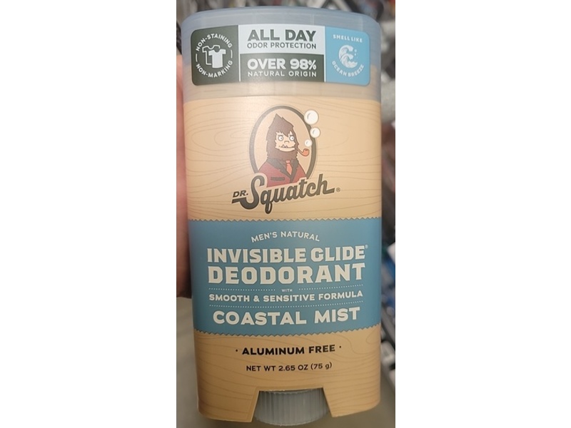 Dr Squatch Invisible Glide Deodorant, Coastal Mist, 2.65 oz/75 g, Pack Of 3