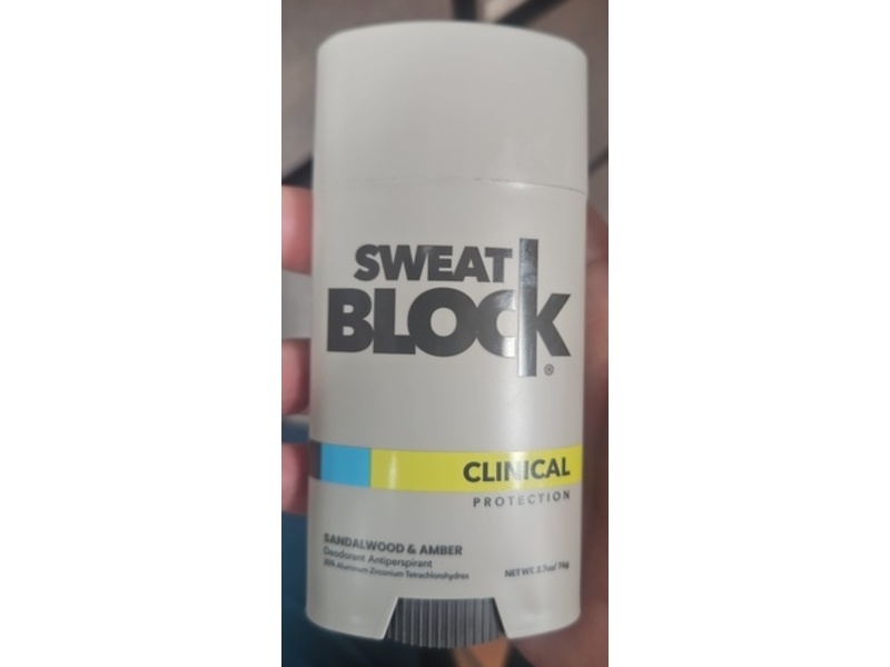 SweatBlock Clinical Protection Deodorant Antiperspirant, Sandalwood & Amber, 2.7 oz/76 g