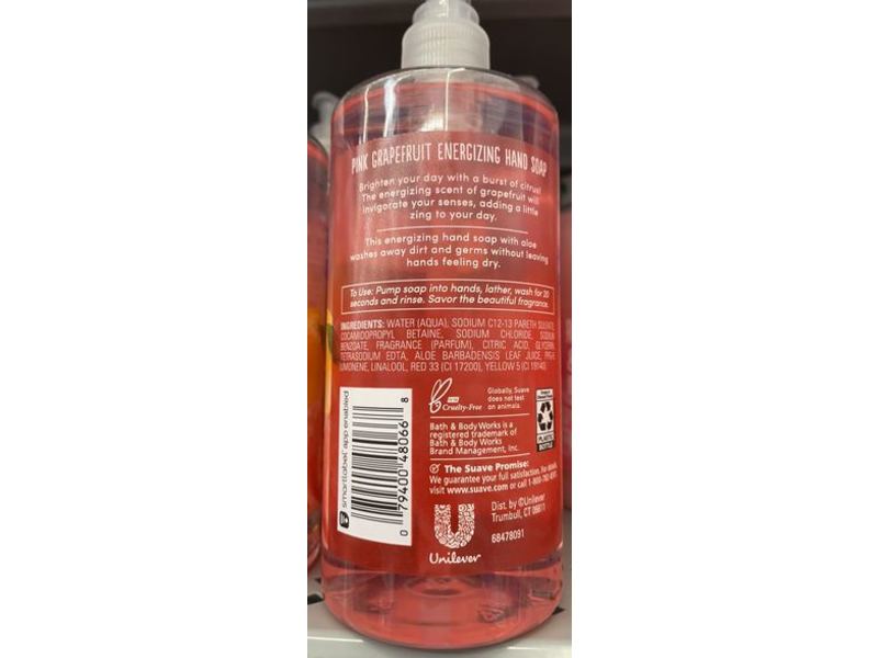 Suave Energizing Hand Soap With Aloe, Pink Grapefruit, 13.5 fl oz/400 mL