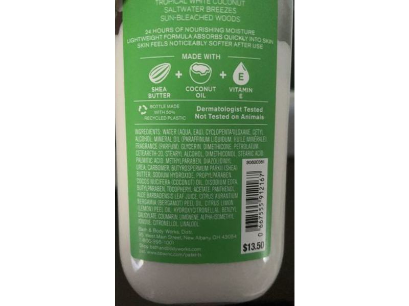 Bath & Body Works Waikiki Beach Coconut Body Lotion, Shea Butter + Vitamin C, 8 fl oz/236 mL