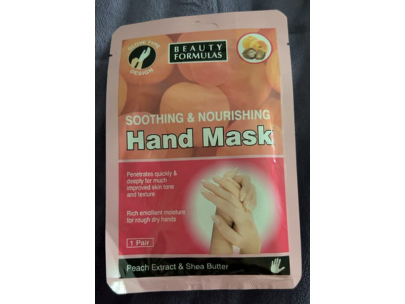 Beauty Formulas Soothing & Nourishing Hand Mask, Peach Extract & Shea Butter, 0.43 fl oz/13 mL, 1 Pair