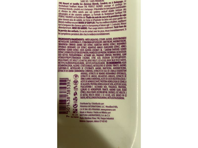 Pravana The Perfect Blonde Purple Toning Conditioner, 33.8 fl oz/1000 mL