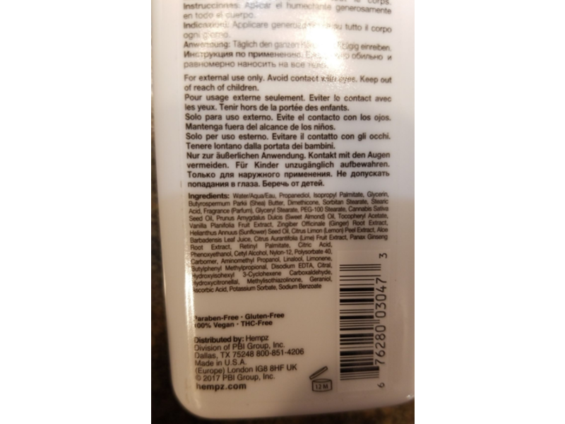 Hempz Herbal Body Moisturizer, Tahitian Vanilla And Ginger, 2.25 oz / 66 mL