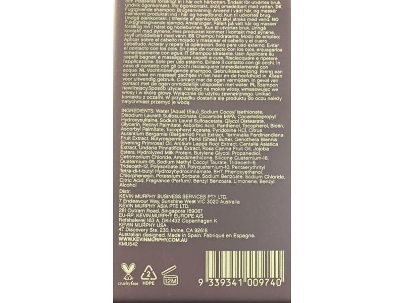 Kevin.Murphy Hydrate-Me Wash Shampoo, Kakadu Plump, 84 fl oz/250 mL