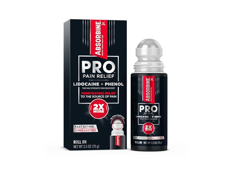 Absorbine Jr. Pro Pain Relief Roll On, Lidocane + Phenol, 2.5 oz/70 g