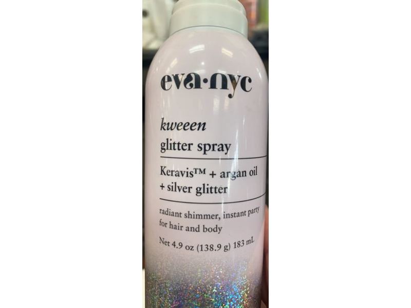 Eva Nyc Kween Glitter Spray, Kervis +Argan Oil + Silver Glitter, 4.9 oz/138.9 g