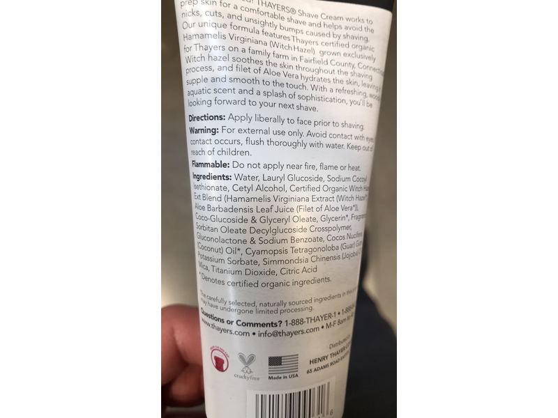 Thayers Gentlemen Shave Cream, Witch Hazel And Aloe Vera, 4 fl oz/118 mL