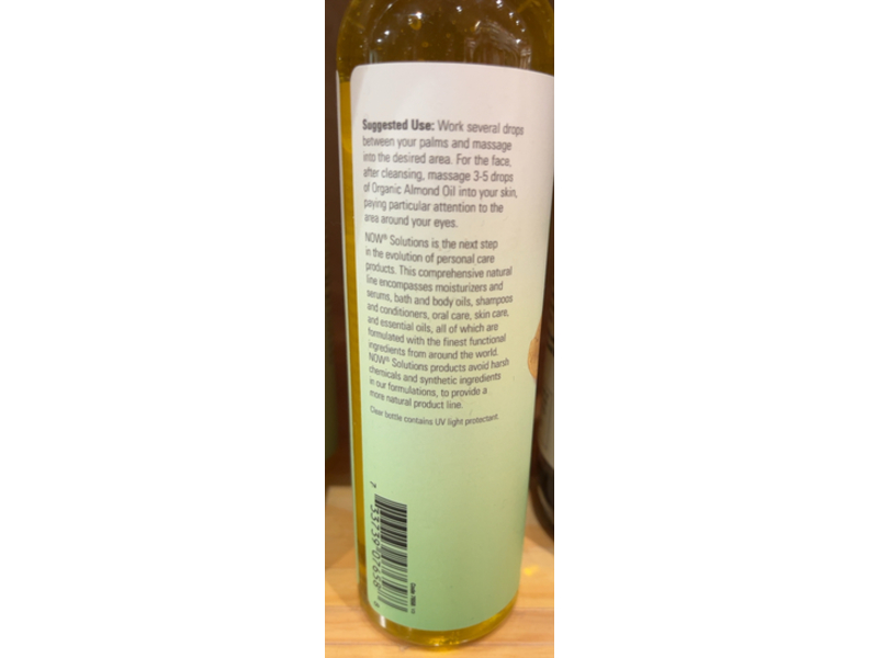 NOW Solutions Organic Sweet Almond Oil, 8 fl oz/237 mL