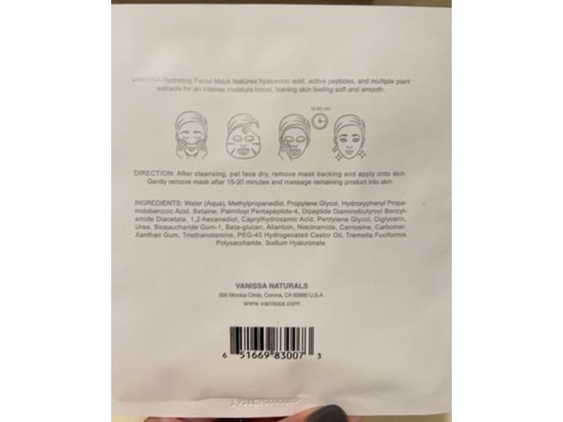Vanissa Facial Mask Hydrating, 0.95 fl oz/28 mL