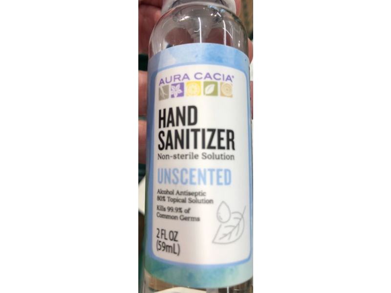 Aura Cacia Hand Sanitizer, Unscented, 2 fl oz/59 mL