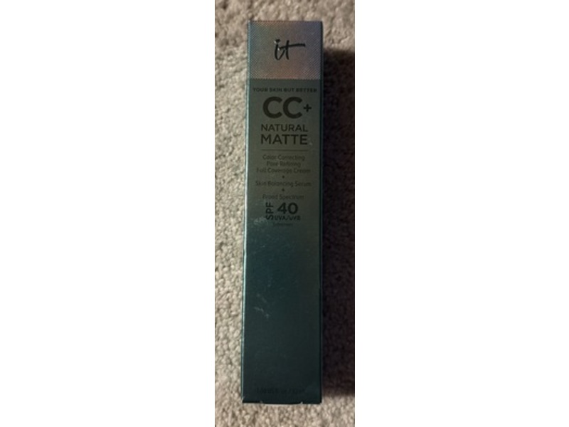 IT Cosmetics CC+ Natural Matte Cream, Tan Warm, SPF 40, 1.08 fl oz/12 mL