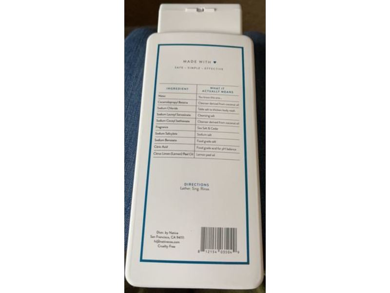 Native Body Wash, Sea Salt & Cedar, Sulfate Free, 18 fl oz/532 mL