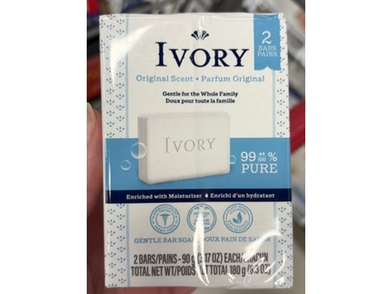 Ivory Gentle Bar Soap, Original Scent, 3.17 oz/90 g, 2 Count