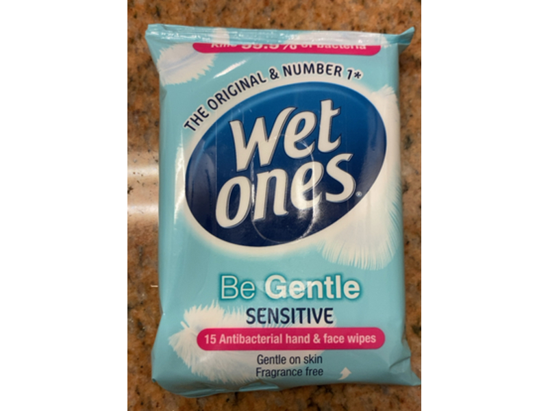 Wet Ones Be Gentle Sensitive Hand & Face Antibacterial Wipes, 15 Count