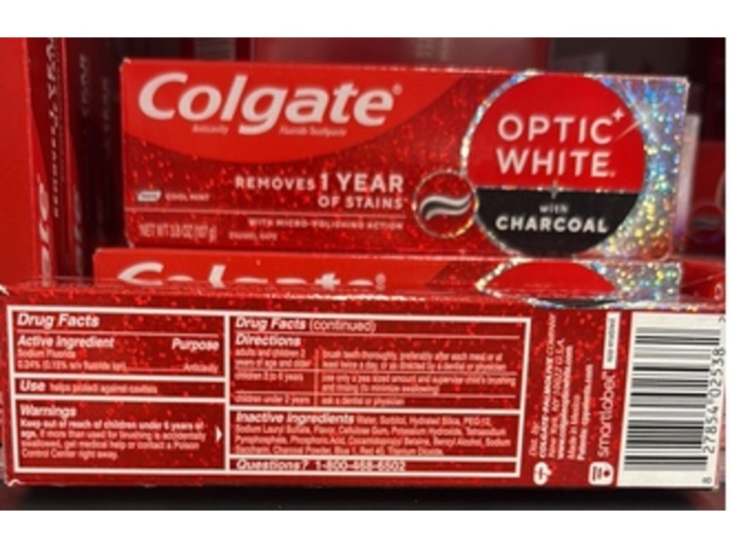 Colgate Optic White Anticavity Fluoride Toothpaste, Charcoal, Cool Mint, 3.8 fl oz/107 g