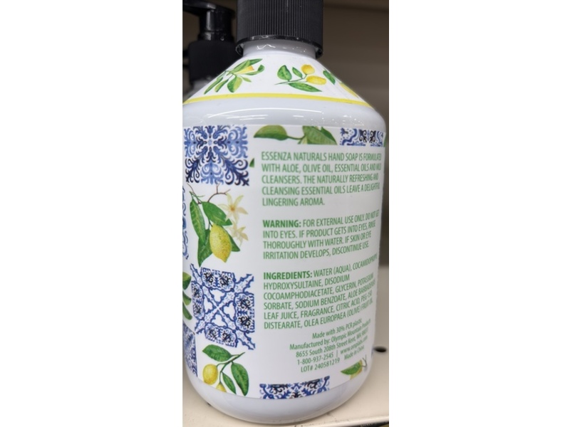 Essenza Naturals Hand Soap, Citrus Basil, 16.9 fl oz/500 mL