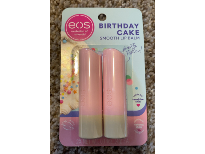 EOS Evolution Of Smooth Lip Balm, Birthday Cake, 0.14 oz/4 g, Pack Of 2