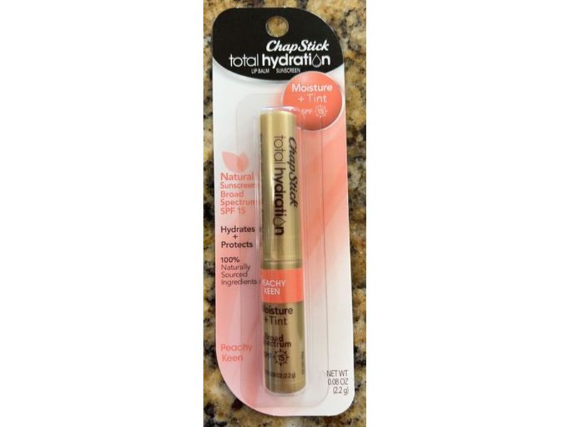 Chapstick Total Hydration Lip Balm, Moisture + Tint, SPF 15, Peachy Keen, 0.08 oz/2.2 g, Pack Of 3