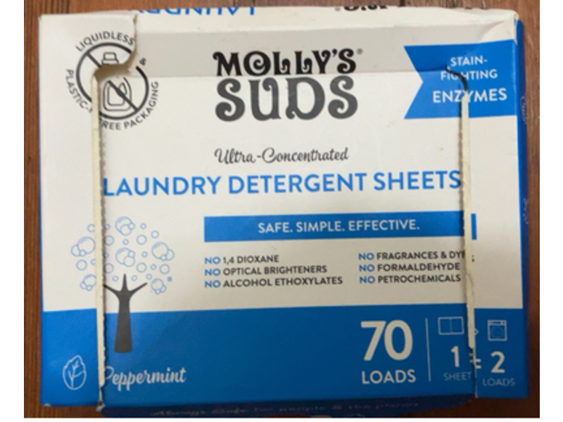 Molly's Suds Ultra-Concentrated Laundry Detergent Sheets, Peppermint, 70 Loads, 35 Count
