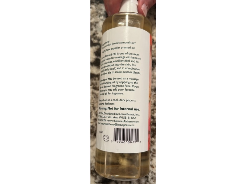 Nature's Alchemy Carrier Oil, Sweet Almond, 16 fl oz/473 mL