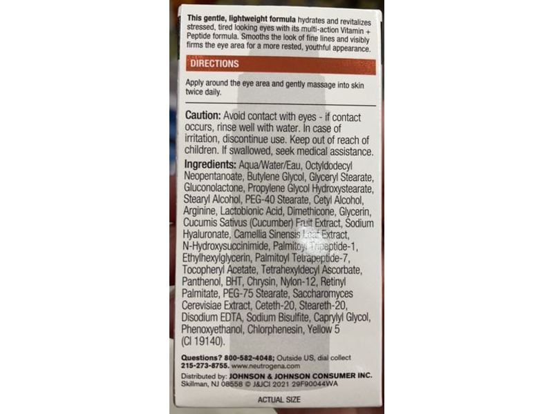 Neutrogena Peptide Multi Action Eye Cream, Fragrance Free, 0.5 oz/15 g