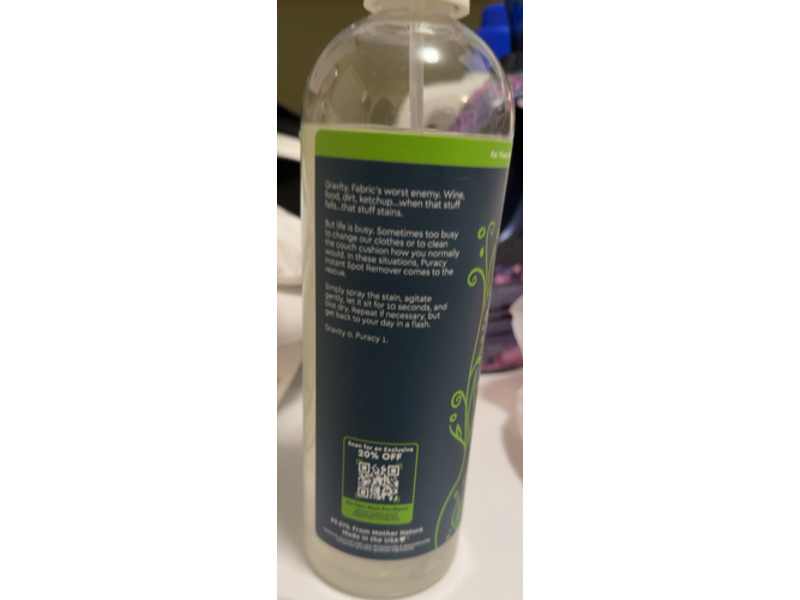 Puracy Instant Spot Stain Remover, Free & Clear, 25 fl oz/739 mL