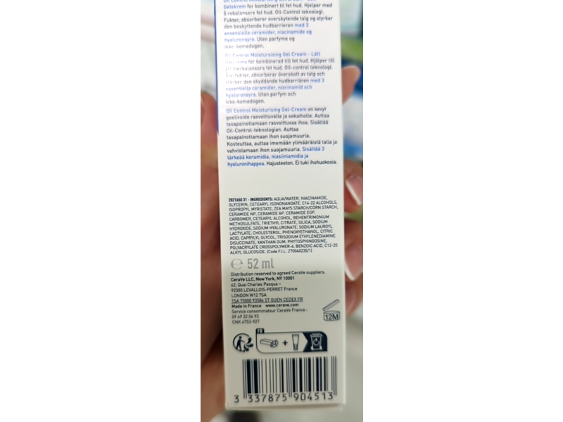 CeraVe Gel-Creme Hydratant Oil Control, 1.75 fl oz/52 mL