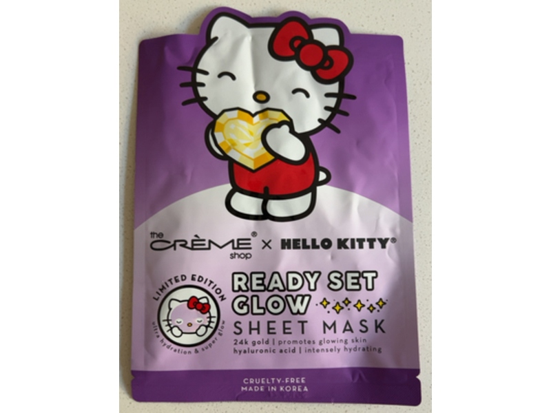 The Creme Shop Hello Kitty Ready Set Glow Sheet Mask, 24k Gold & Hyaluronic Acid, 0.88 oz/25 g, 3 Count