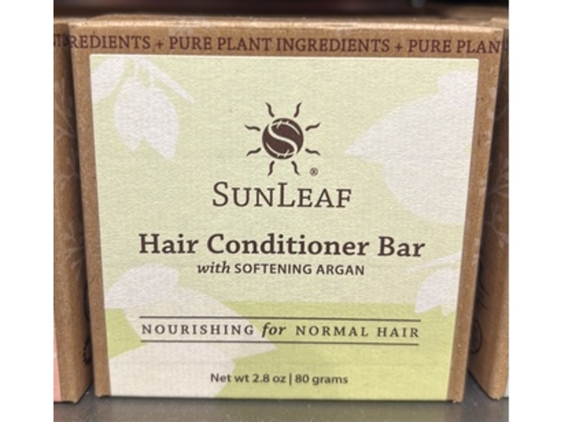 SunLeaf Hair Conditioner Bar, Softening Argan, 2.8 oz/80 g