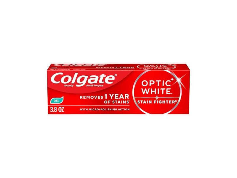 Colgate Optic White Stain Fighter Fluoride Toothpaste Gel, Fresh Mint, 3.8 oz/107 g